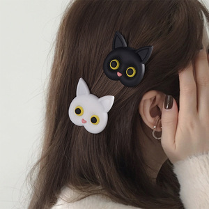 3D suave PVC lindo dibujos animados blanco negro gato pico de pato pinza de pelo japonés lindo pequeño accesorios para el cabello gato horquilla - Product Image 2