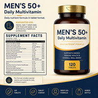 Tablet Multivitamin Nutrisi Harian Spektrum Penuh Alami dan Ringan untuk Penggunaan Harian Jangka Panjang bagi Pria Berusia Lima Puluh Tahun ke Atas