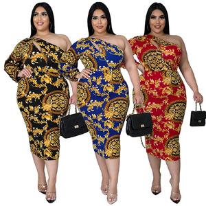 <span class=keywords><strong>Ropa</strong></span> <span class=keywords><strong>de</strong></span> mujer <span class=keywords><strong>de</strong></span> talla grande Sexy recortada <span class=keywords><strong>de</strong></span> un hombro <span class=keywords><strong>de</strong></span> manga larga vestido estampado falda <span class=keywords><strong>de</strong></span> cola <span class=keywords><strong>de</strong></span> pez - Product Image 1