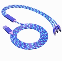 Prix bas 2024 nouvelle tendance LED coulant lumière câble de charge téléphone portable cordon de charge rapide Micro 3 en 1 câble de charge USB