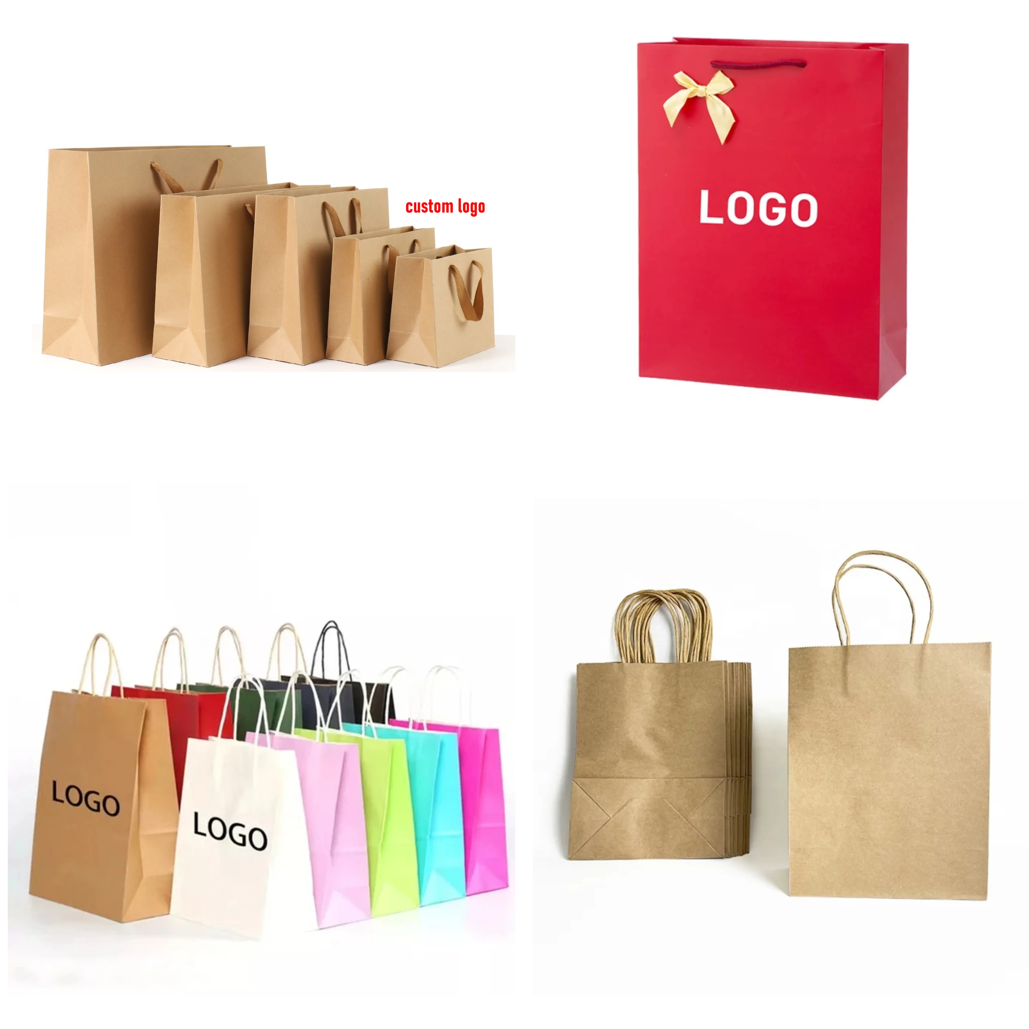 Wholesale Kraft Paper Bags For Restaurant Food Take Out Paper Bags With Your Own Logo Recycled Material