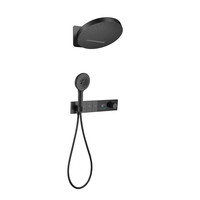 Ensemble de douche chromé en laiton pour salle de bain, avec pommeau de douche effet pluie encastré mural, mitigeur thermostatique à double poignée
