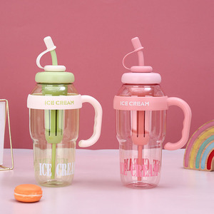 高価値C33大容量使い捨て茶用プラスチックカップ、キャンプ用ストロー付き、女の子向け香り付きアイスキャップ付き、直接飲めるタイプ - Product Image 1