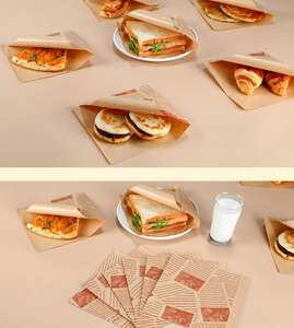 Sac en papier personnalisé imprimé en forme de triangle 17*18cm pour aliments, beignets, pain, biscuits, hamburgers, poche en papier en forme de L, ouverture à deux côtés, sac plat - Product Image 6