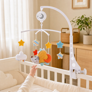 Mobile musicale rotante per culla con morbidi giocattoli pendenti a forma di stella, nuvola e riccio, aiuto rilassante per il sonno dei neonati - Product Image 1
