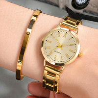Montre à quartz de luxe pour femme avec bracelet en acier inoxydable, cadran analogique, verre cristal – Ensemble de montres-bracelets tendance et élégantes