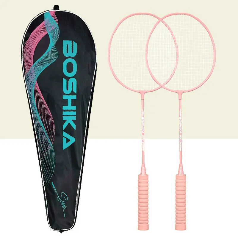 2024 New Arrive Portable Nylon Network Lightweight Cable Iron Alloy Badminton Racket With String And Grip Lining