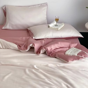 Silk <b>Satin</b> Duvet Cover <b>Set</b> Solid Color Bedding <b>Set</b> 4 Piece Bedroom Hotel Home Use - Product Image 2