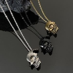 Collier pendentif crâne punk, style gothique vintage, vente en gros, chaîne en alliage, cadeau, bijoux fantaisie, chaîne de pull - Product Image 3