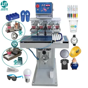 4Color Pad Printing Machine Pequeno Modelo Linha Pad Printer Para Pescoço Care Label Nylon Ribbon Silicone Rubber Bumper Óculos Voltran