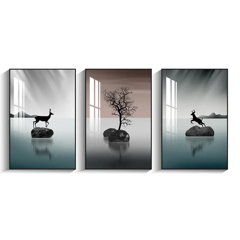 Living room decorative painting Nordic style sofa background wall painting triptych simple restaurant wall elk mural