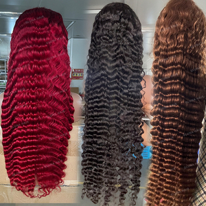 थोक 100% मानव बाल विग विक्रेता कच्चे विग के बालों की गहरी लहर उष्मायुक्त बालों की गहरी लहर उजली हुई पारदर्शी एचडी फीता - Product Image 1