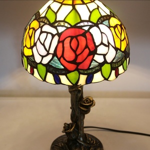 Lámpara de Escritorio Tiffany de Vidrio Teñido LongHuiJing de 8 Pulgadas, Pantalla de Lámpara con Diseño de Rosa Coreana, AC E14 - Product Image 6
