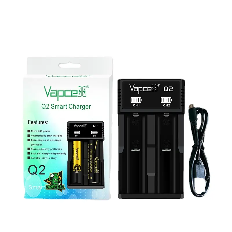Vapcell Q2 18650 चार्जर 1A 2 स्लॉट 3.7V इनपुट 5v 2a यूएसबी चार्जर Flashlights ली आयन रिचार्जेबल बैटरी चार्जर