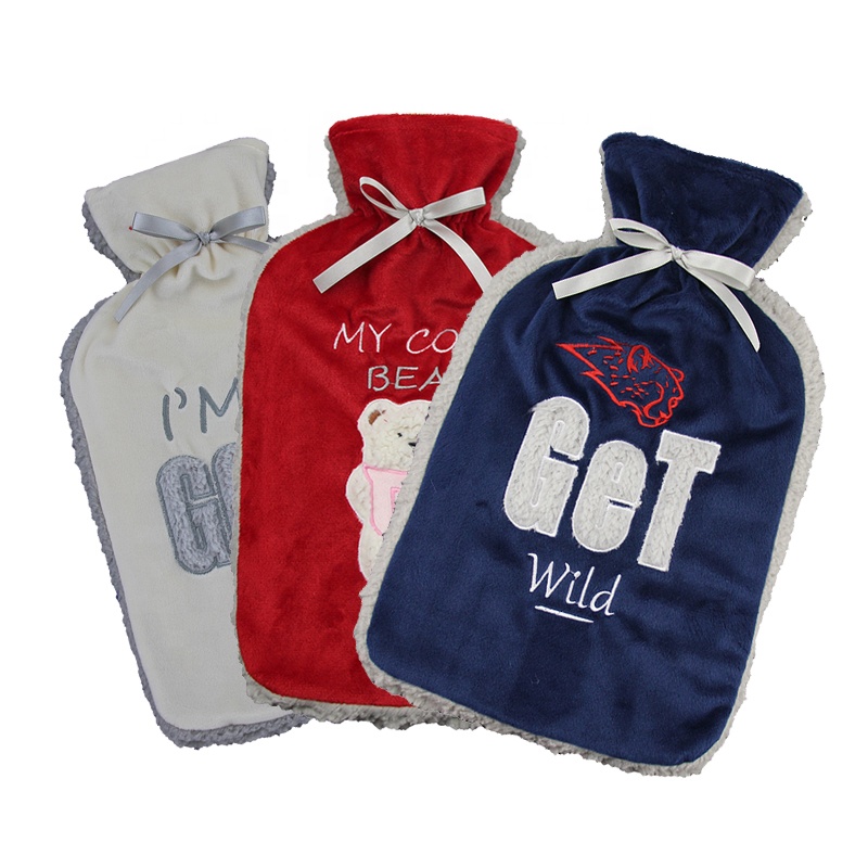2l medical natural rubber hot water bag with faux fur hot water bottle covers