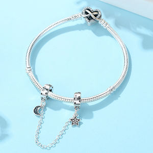 Abalorios de Plata de Ley 925 con Forma de Estrella y Luna, Cristal Azul, Circonita, Dijes para Pulseras y Collares de Marca - Product Image 6