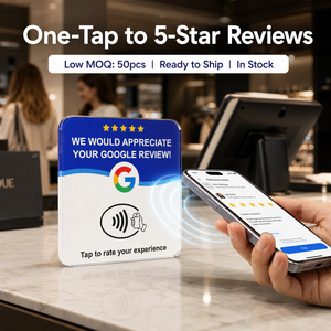 Carte NFC en PVC acrylique imperméable <span class=keywords><strong>avec</strong></span> support en acrylique NTAG215, <span class=keywords><strong>code</strong></span> <span class=keywords><strong>QR</strong></span> et <span class=keywords><strong>logo</strong></span> personnalisé pour avis Google, menu <span class=keywords><strong>de</strong></span> restaurant et réseaux sociaux - Product Image 1
