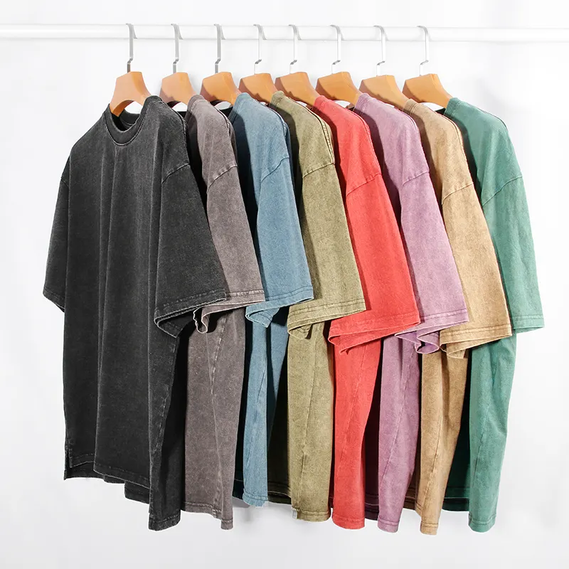 Áo Thun Cotton Nặng Mới Được Ưa Chuộng Giặt Đau Khổ Trang Phục Đường Phố Thường Ngày Áo Thun Cổ Điển Có Lỗ Thông Hơi Bên Hông Cho Nam