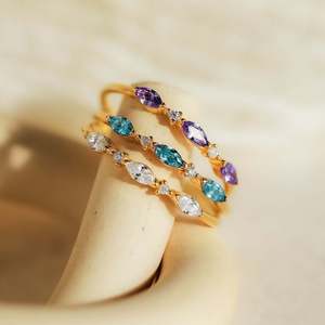 Nueva moda Marquesa forma colorido circón pila ring18k chapado en oro de acero inoxidable 12 anillos de piedra natal - Product Image 4