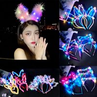 Serre-tête lumineux en peluche à LED avec paillettes - Bandeau lumineux oreilles de lapin/fleur/cœur pour fête, festival, cosplay, concert et Halloween
