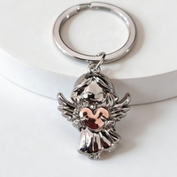 Bocho Nouveau Style Mignon Porte-clés Ange Gardien Porte-bonheur en Alliage de Zinc avec Cœur pour une Conduite Sûre