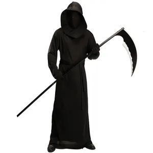 Herren Black Hooded Grim Reaper Robe Halloween Party Horror Reaper Kostüm für Erwachsene