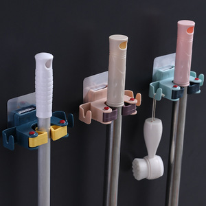 Customized Broom Holder No Punch Kitchen Multifunctional Drilling Installation Wall-mounted Mop Holder Bathroom Mop Clip Plastic