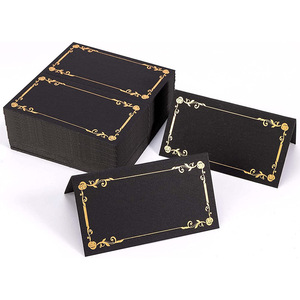 Cartes <span class=keywords><strong>de</strong></span> table pliables personnalisées en feuille d'or, vierges et remplissables, pour banquet, carte <span class=keywords><strong>de</strong></span> siège noire pour mariage et fête - Product Image 1