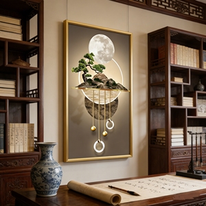 Peinture en porcelaine cristalline 3D avec impression lumineuse, motifs pin et montagne - Cadre en alliage d'aluminium doré, art mural <span class=keywords><strong>moderne</strong></span> pour la maison et le bureau - Product Image 2