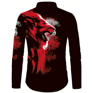 Biểu Tượng Tùy Chỉnh Chính Thức In Đen Đỏ Sư Tử Thoáng Khí Dài Tay Áo Văn Phòng Làm Việc Áo Sơ Mi Giản Dị Quần Áo Cho Nam Giới - Product Image 2