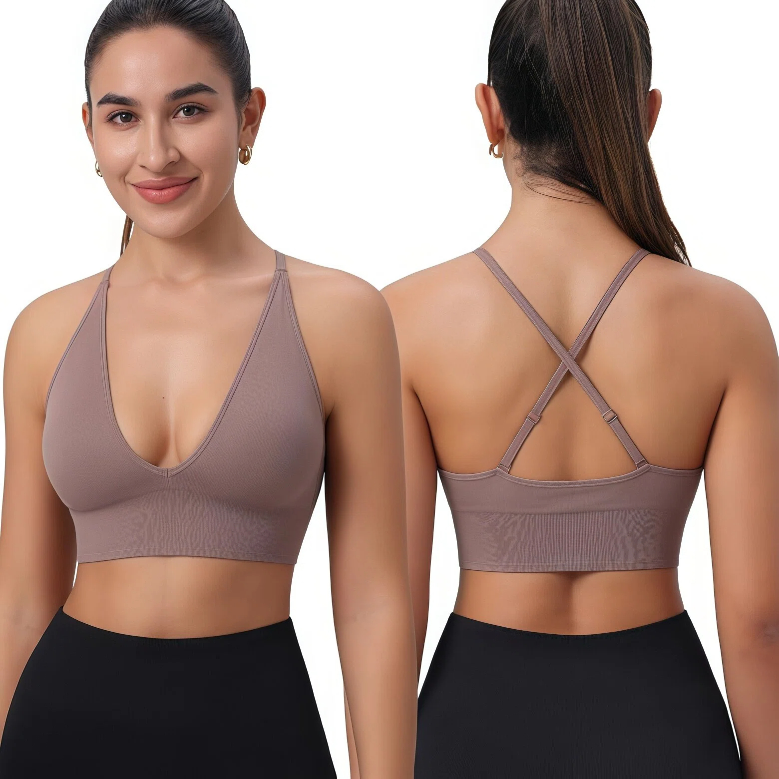Hot Sale Soft Lady Sports Adjustable Deep V Underwear Comfort Wireless Support Lift up Criss Cross Padded Fitness Seamless Bra