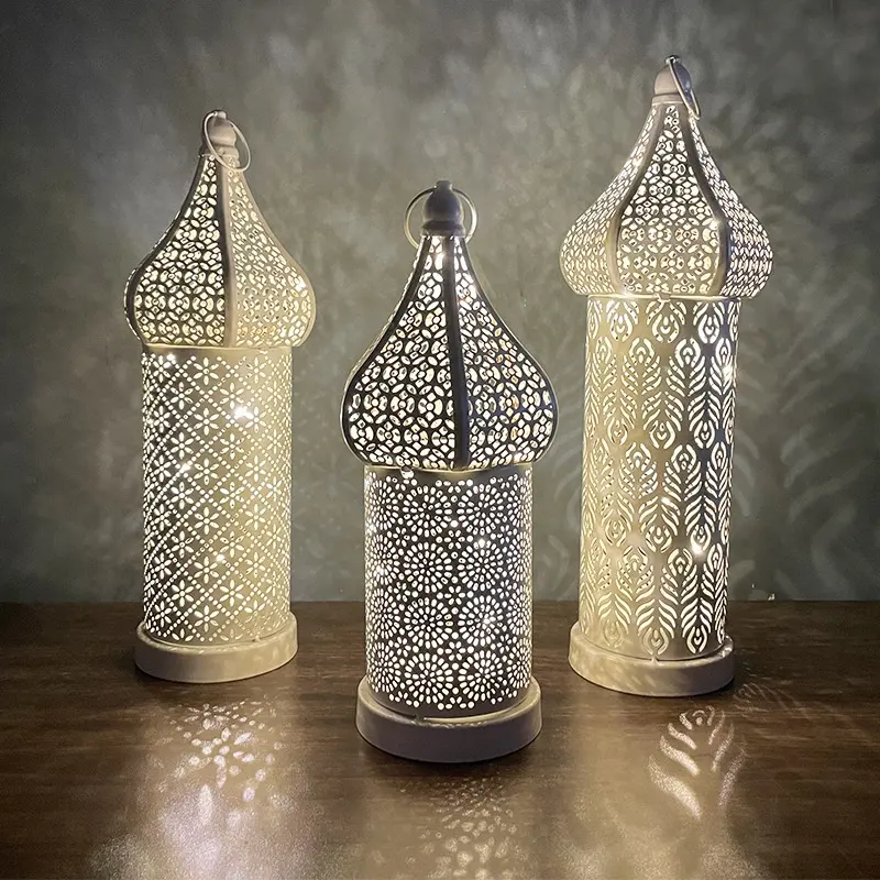 Lámpara LED de luz de viento de Metal dorado blanco, decoración del hogar, Campamento, cielo, linterna de Ramadán marroquí, luces Eid Mubarak, decoraciones de Ramadán, regalos