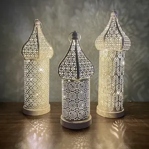 Witgoud Metaal Led Wind Licht Lamp Home Decor Camp Sky Marokkaanse Ramadan Lantaarn Lichten Eid Mubarak Ramadan Decoraties Geschenken