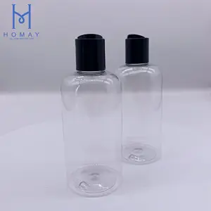 Homay packaging best price 250ml PET bottle clear plastic bottle pet bottle black flip top cap