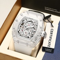 Montre mécanique automatique pour homme Kingston, bracelet en silicone transparent en forme de baril à vin, résistante à l'eau jusqu'à 30 m, tendance