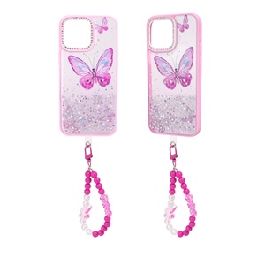 OEM TPU + PC đa-màu long lanh bướm sơn Epoxy + dầu bóng trường hợp điện thoại với chuỗi Bìa trường hợp fundas bảo vệ trường hợp - Product Image 3