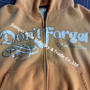 HD2548 erkekler yüksek kaliteli pamuk kalın ağır polar fermuarlı kapüşonlu eşofman üstü damla omuz puf baskı boy Hoodie özel - Product Image 3