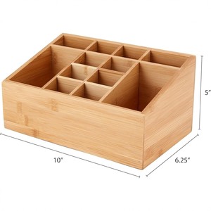 Boîte de rangement de bureau en bambou, rectangulaire, ouverte en dessus, avec compartiments pour cosmétiques et télécommandes - Product Image 3