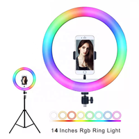 Vente en gros 14 pouces 36cm Rgb Led cercle photographie Selfie anneau lumineux avec trépied de 2.1m support pour la diffusion en direct vidéo
