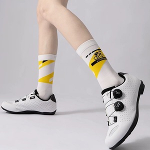 Cycling Crew Socks Nylon Mid Length Black White Unisex Sport Socks For Bike Riding - Product Image 4