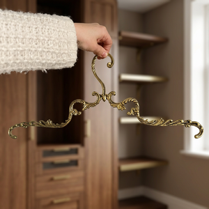 Vintage Brass Clothing <b>Hanger</b> With Carved Design For Wardrobe Use - Product Image 4