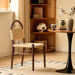 Modern Nordic Retro Industrial Style Solid Wood Brown Woven Restaurant Outdoor <b>Dining</b> <b>Chair</b> - Product Image 4