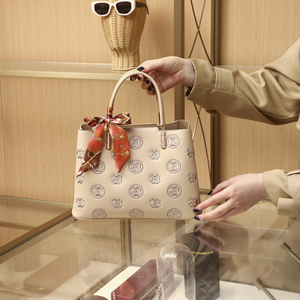 OEM/ODM Beige PU Portable Open Top Handle Tote Bag with Embroidery Pattern Women's Elegant Handbag <b>Large</b> Size - Product Image 4