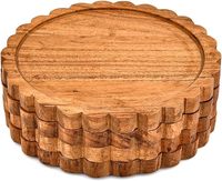 Ensemble d'assiettes et de bols en bois à bord festonné, assiette à dîner en bois naturel pour restaurant, plateau de service festonné, vaisselle