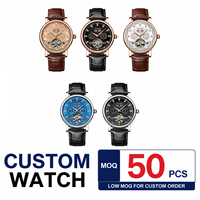 Montre mécanique automatique pour homme TEVISE T867C personnalisée, cadran squelette, bracelet en cuir, date luminescente, étanche, montre de mode pour affaires