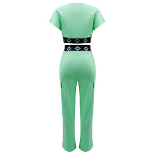 Hot Style Casual Soild Color Short Sleeve Crop Top Straight Leg Pants <b>Set</b> for Women Fashion - Product Image 6