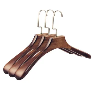 Custom Logo Clothes Wooden Non Slip Clip Coat Hanger Solid Wooden Luxury Clothing Hanger With Gold Hooks Wood Hanger