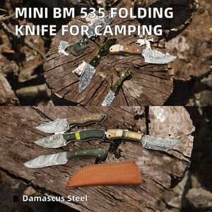 Cuchillo de Hoja Fija de Acero de Damasco con Mango de Madera, Hoja Recta o con Punta Caída, para Camping, Caza y Uso Táctico - Product Image 2