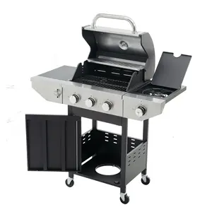 Parrilla de barbacoa grande negra de acero inoxidable de aluminio directa de fábrica nueva 2024 con ruedas parrillas de gas para barbacoa de Camping