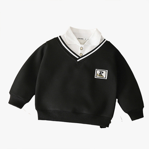 Polo à revers pour garçons, nouveau style automne, sweat-shirt style britannique, design deux-en-un, haut polyvalent et tendance pour enfants plus âgés - Product Image 3